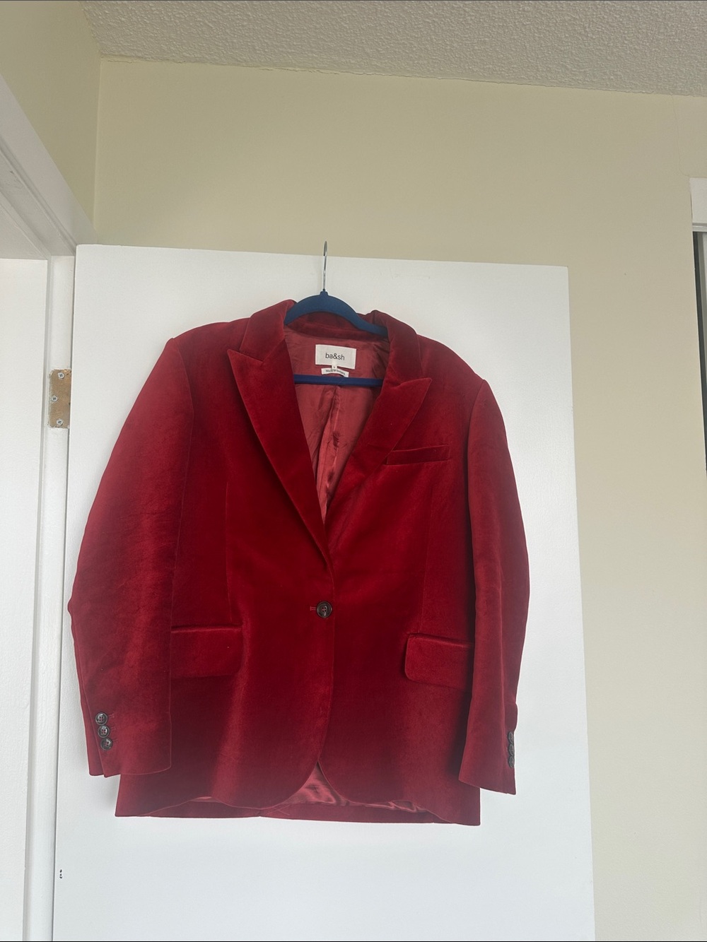 ba&sh Red Velvet Single-Button Blazer